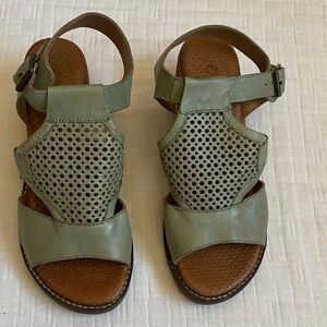 CASTA Women's Green Perforated Leather Sandals - Comfortable Everyday Style